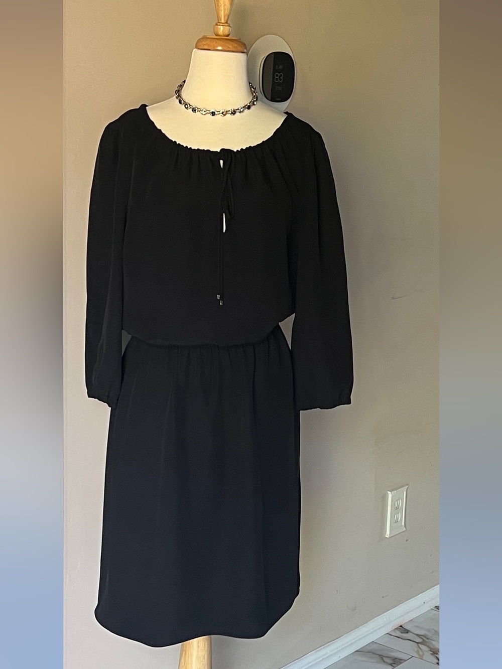 Armani Collezioni Black Long-Sleeve Peasant-Style Dress